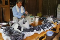 「ピオーネ」の袋詰め作業中。一房、一房、丁寧に…